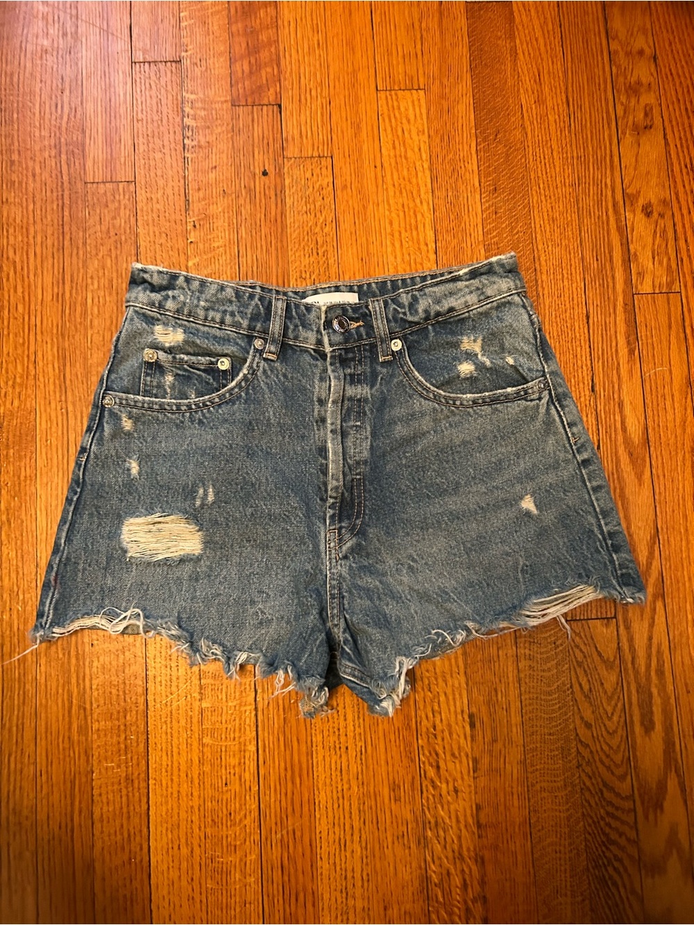 Zara Distressed Denim Jean Shorts - Blue